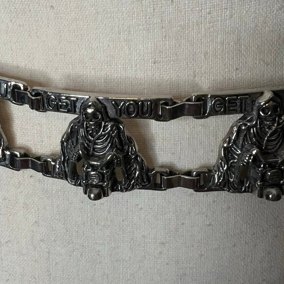Biker Belt in Black Leather w/Silver Metal Links of Skeleton on Motorcycle main image 5